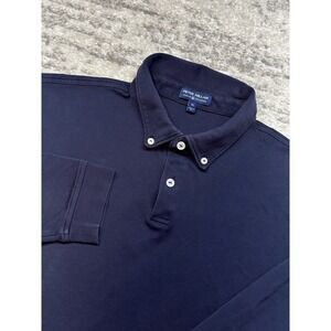 Peter Millar Mens Blue Pima Cotton Stretch Long Sleeve Polo Shirt XL